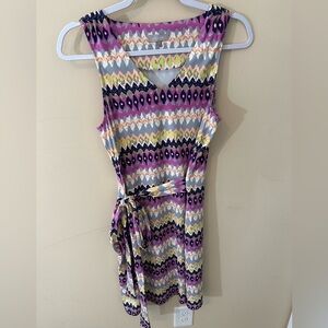 Ellie Kai stretchy non wrinkle colorful sleeveless belted dress size 2 XS